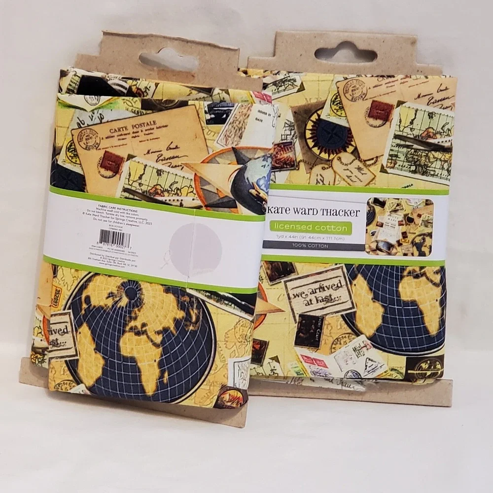 Set of (2) Kate Ward Thacker Bon Voyage Cotton Fabric 1yd x 44
